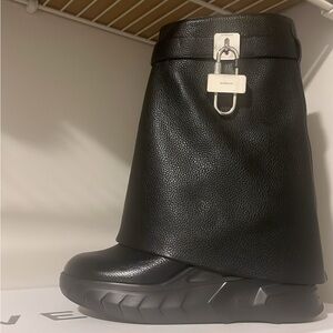 Givenchy Black Leather High-Top Boots with Silver Accent